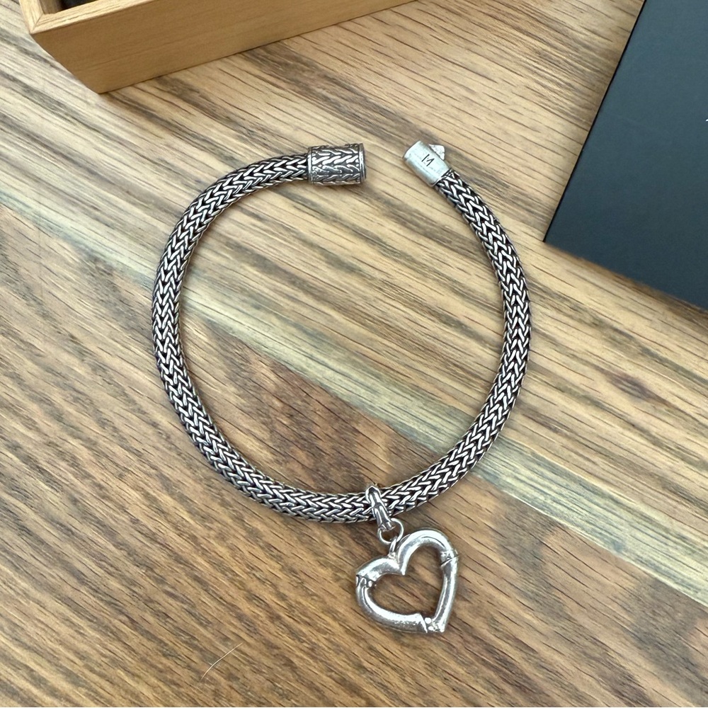 John Hardy Sterling Silver Bamboo Heart Charm Bracelet - Picture 2 of 6